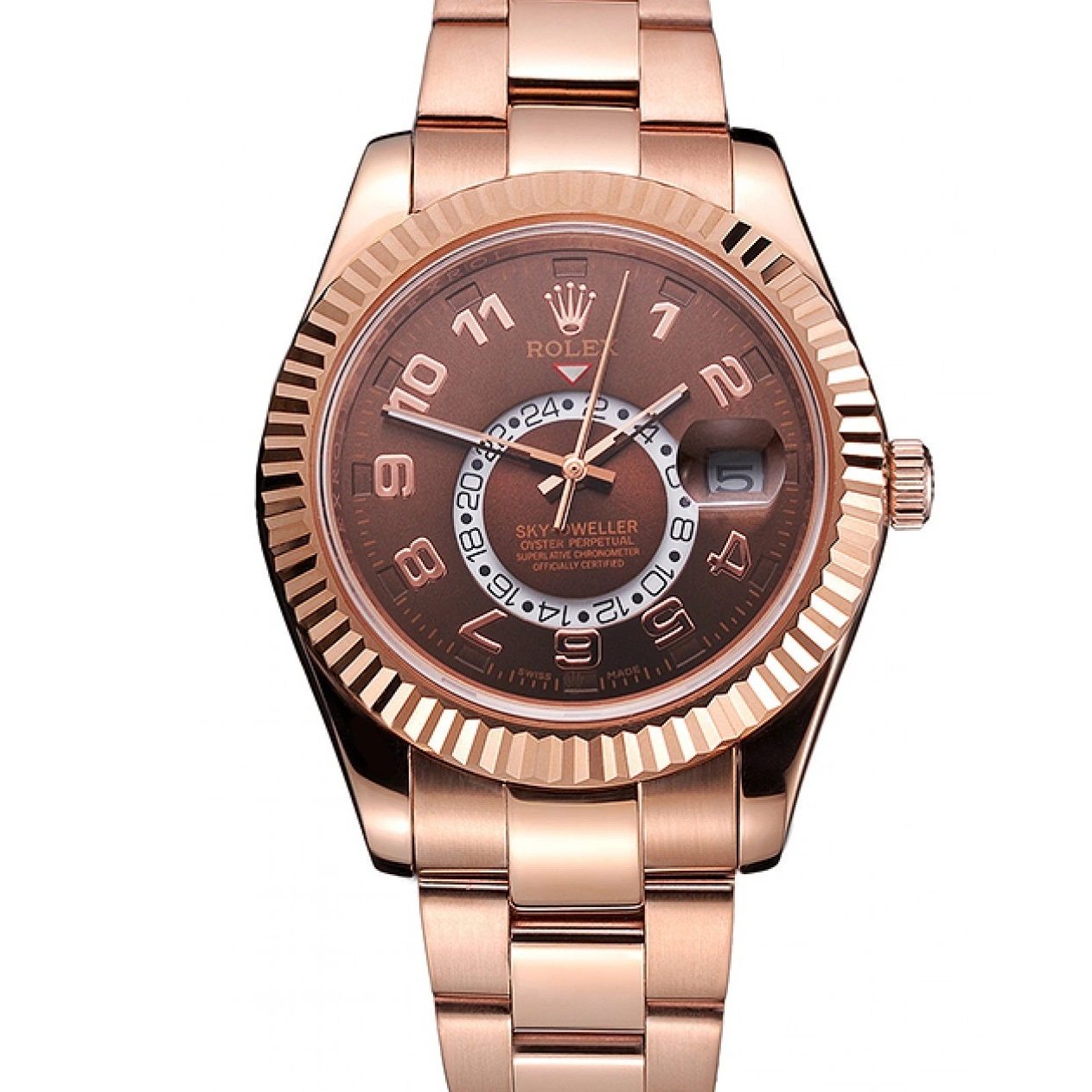 AAA replica watch Brown Case Rose Dweller Gold Dial Rolex Ad Sky Bracelet 0629